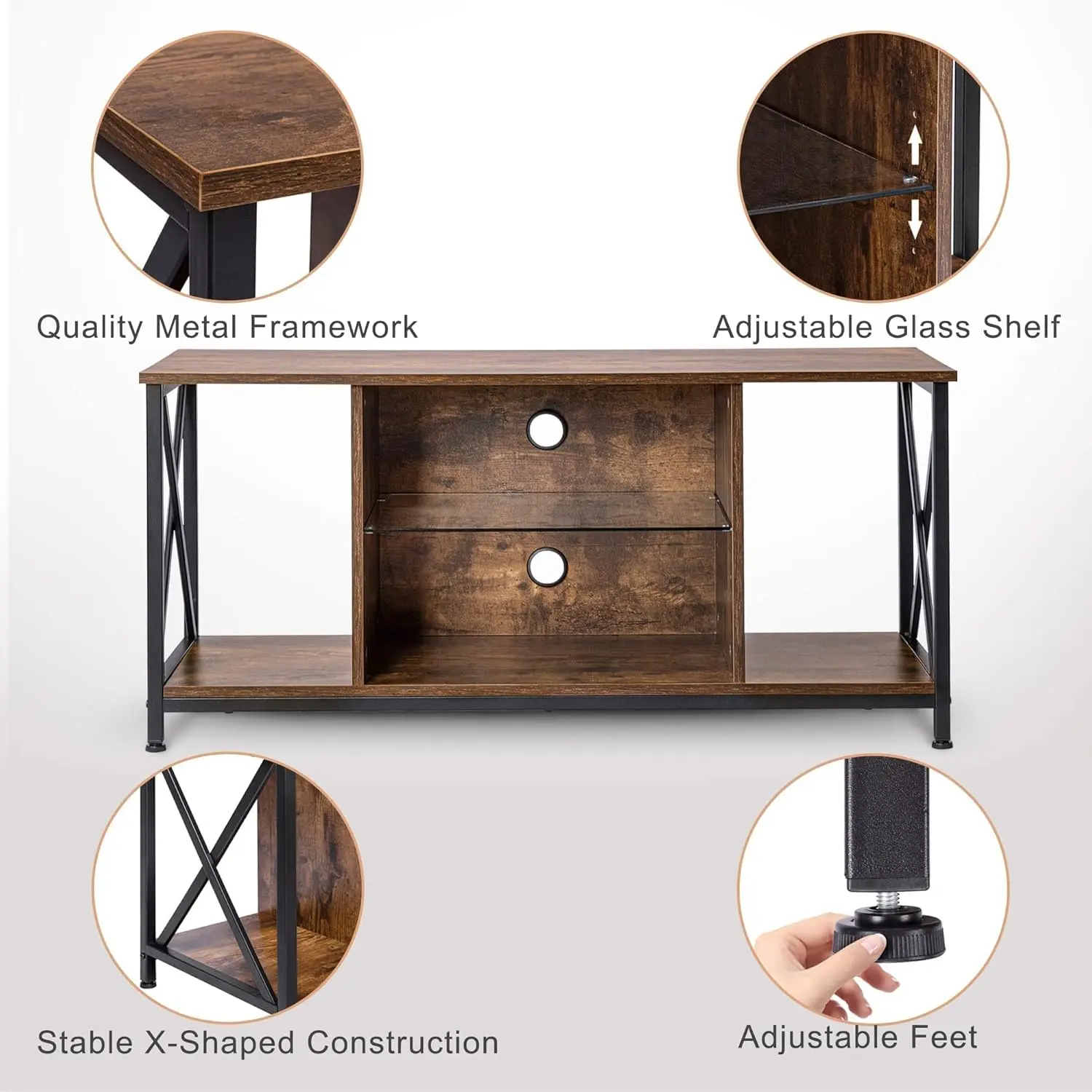 Meuble TV avec lumières LED, centre de divertissement de jeu, petite console multimédia, table, armoire en bois pour Vevin, 50 pouces, 41.7 pouces