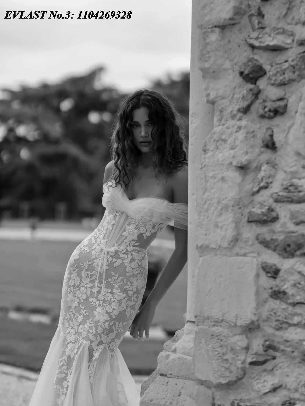 EVLAST مخصص خمر حورية البحر فستان الزفاف قبالة الكتف الدانتيل زين مطرز فستان زفاف رداء دي ماري Vestidos E3W59