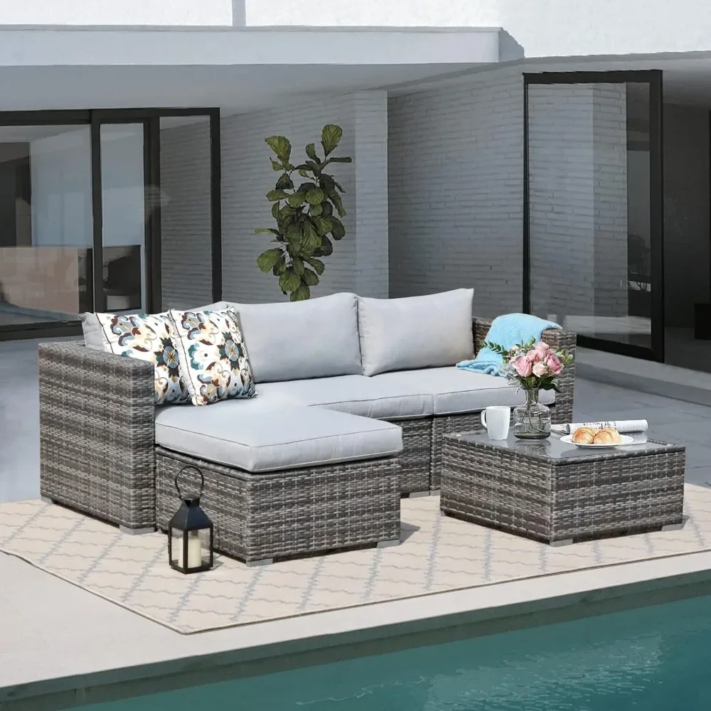 Outdoor Sofa Sets, All-Weather Patio Conversation Set with Cushions and Coffee Table, Outdoors Garden SofasSets