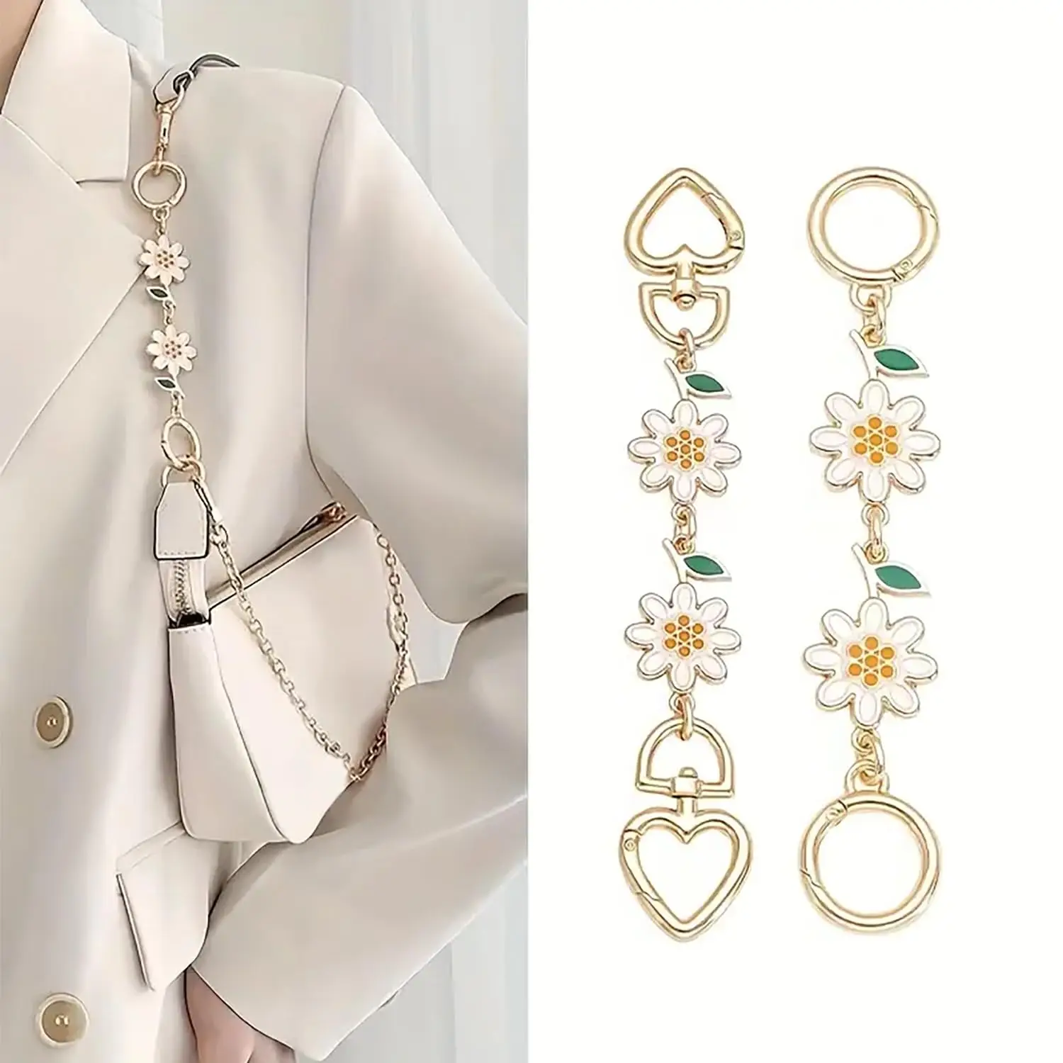 HOLIN Purse Extension Chain Bag Charms Purse Extender Chain Gold Sunfloer Bag Extender Chain Strap for Handbags Purse White