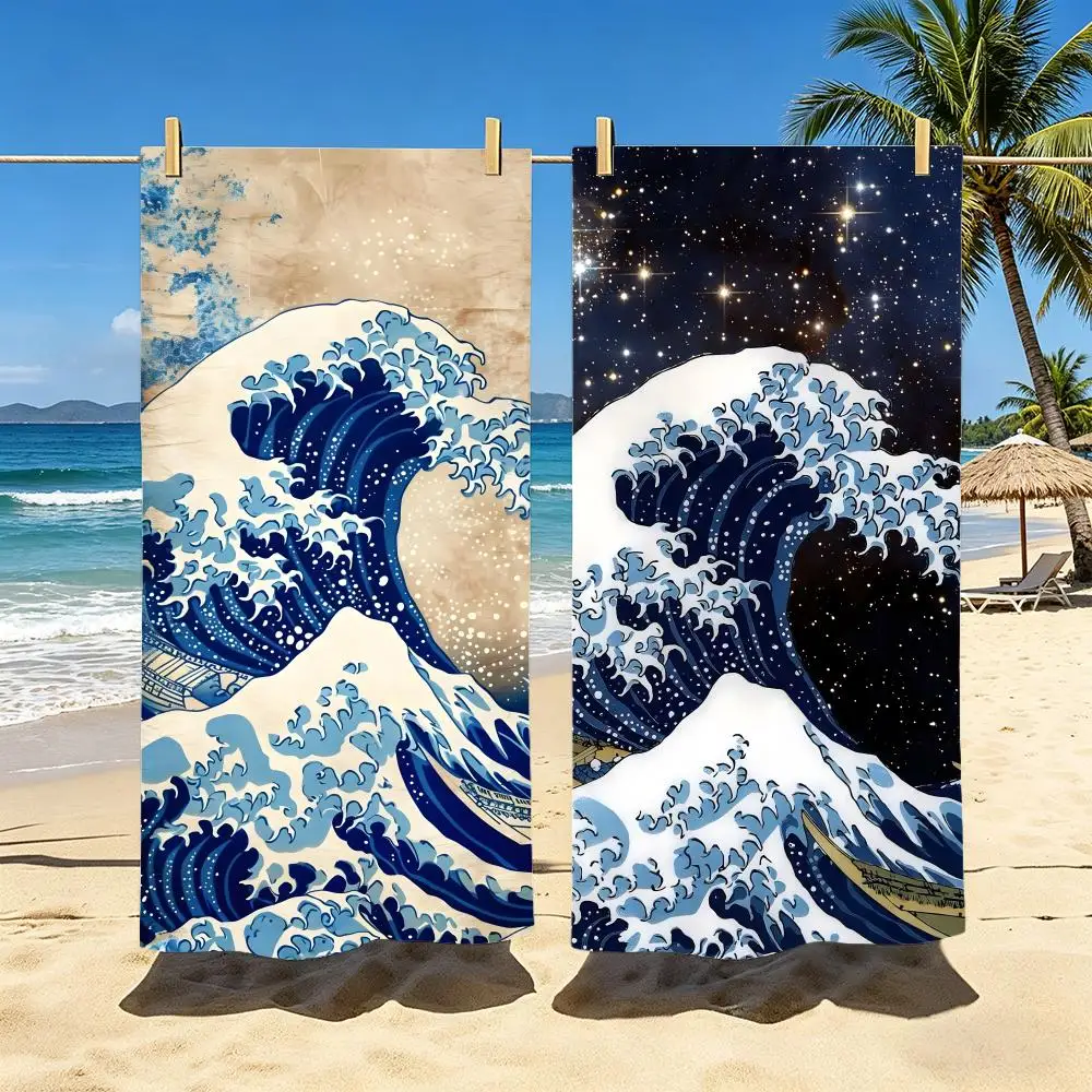Art The Great Wave off Kanagawa Towel Polyester Beach Towel Quick Dry Sand Free Bath Towel for Summer Pool Travel Vacation