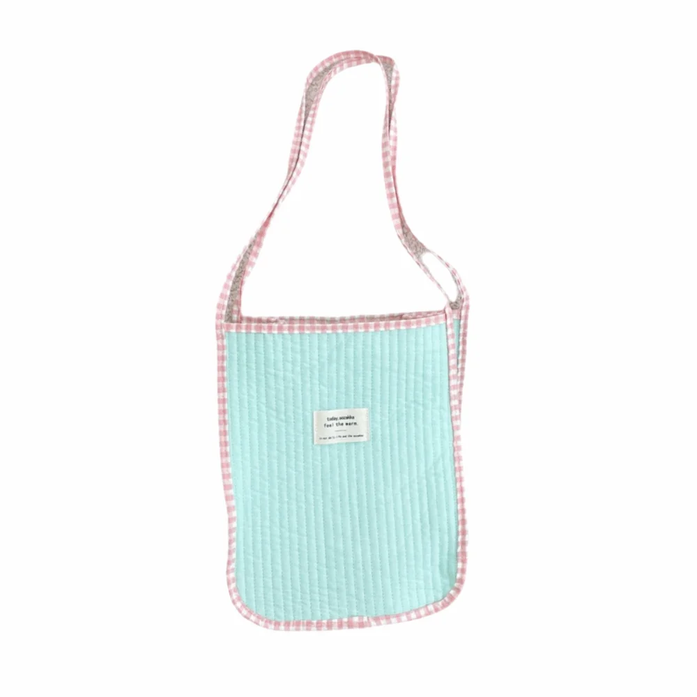

Fashion Macaron Colors Shoulder Bag Multicolor Large Capacity Tote Bag Grid Strip Handle Quilted Design Handbag Travel Supplies