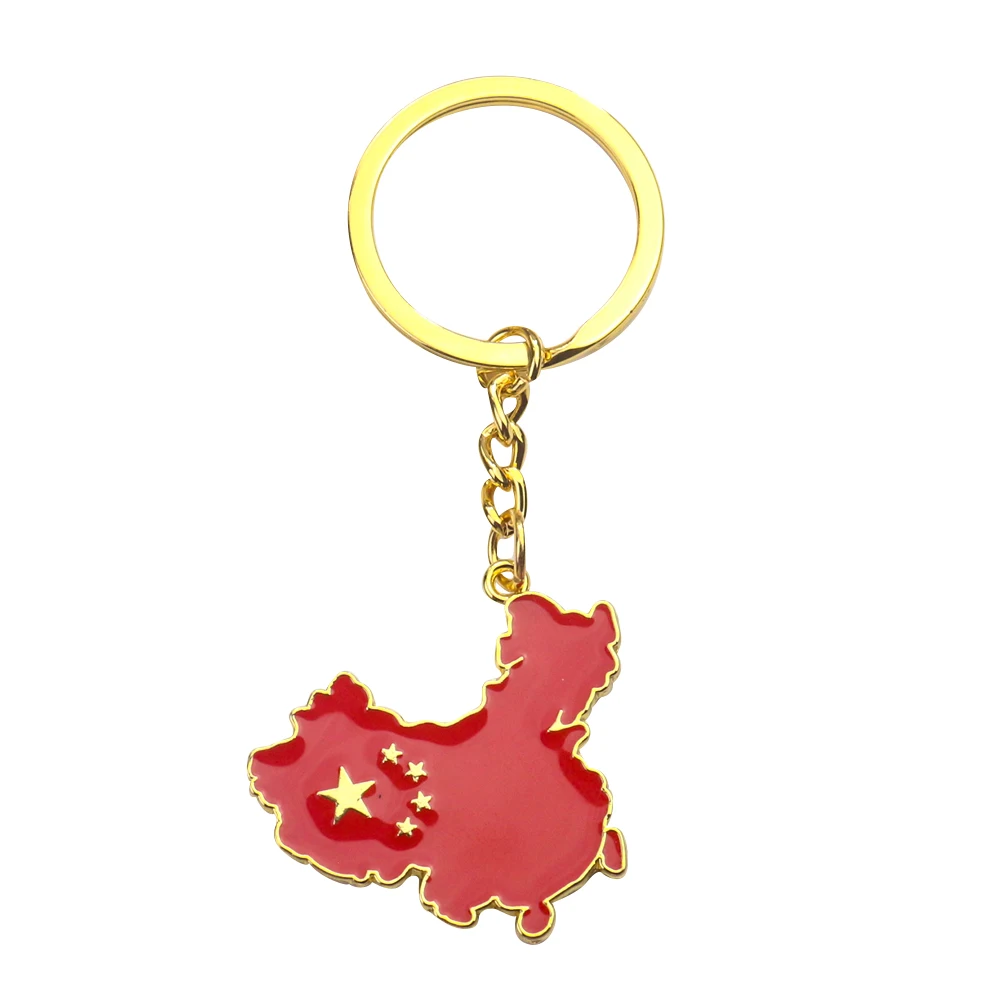 National Chinese Map Keychain Love China Five-starred Red Flag Key Chain Ring Holder Heart Man Woman Bag Backpack Jewelry Gift