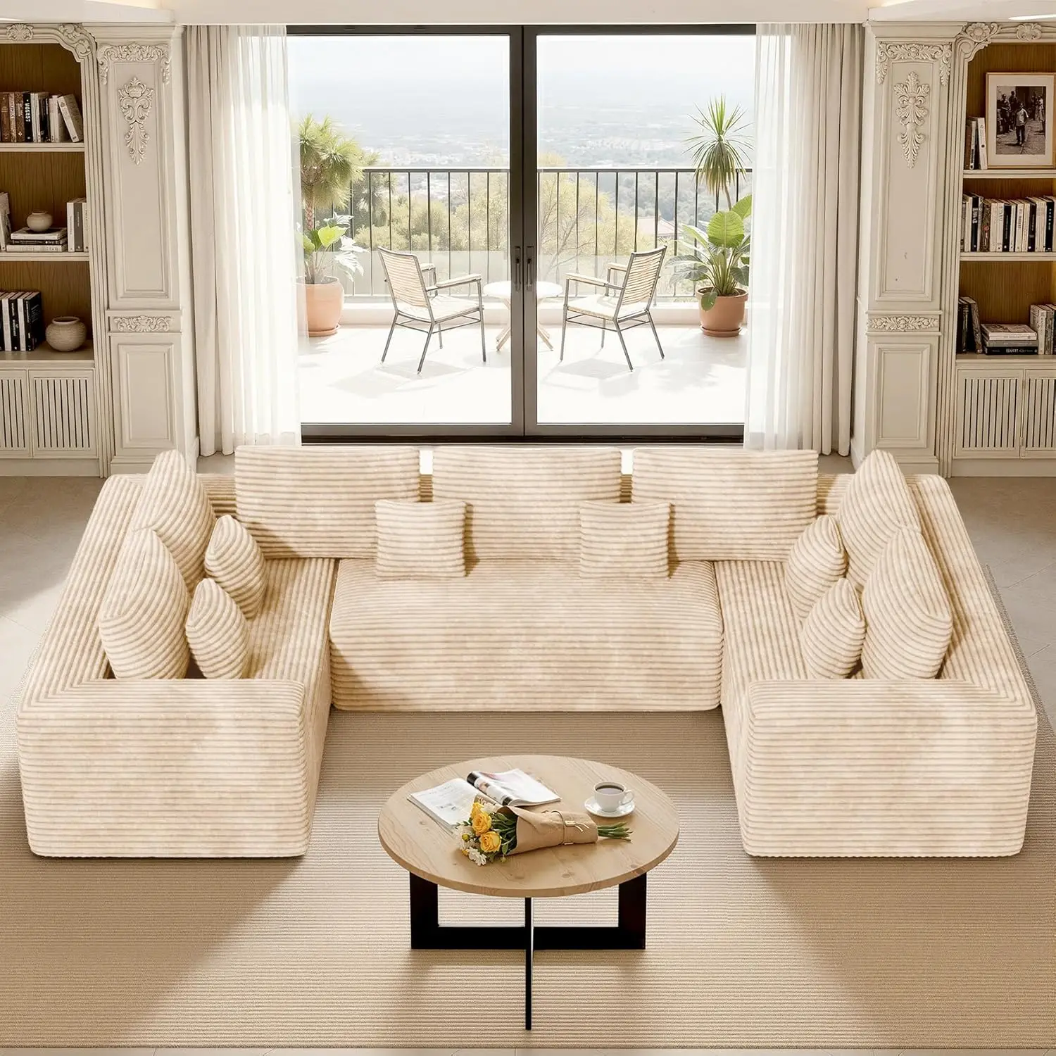 

136'' Large U-Shaped Sectional Sofa with Chaise Deep Seat Modular Lounge Living Room Bedroom 3PCS Set Khaki, Customized