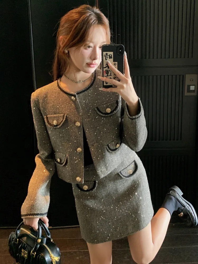 High Quality Luxury Small Fragrant 2 Piece Set Women Short Jacket Coat & Mini Skirt Suits Elegant Fashion Two Piece Outfits