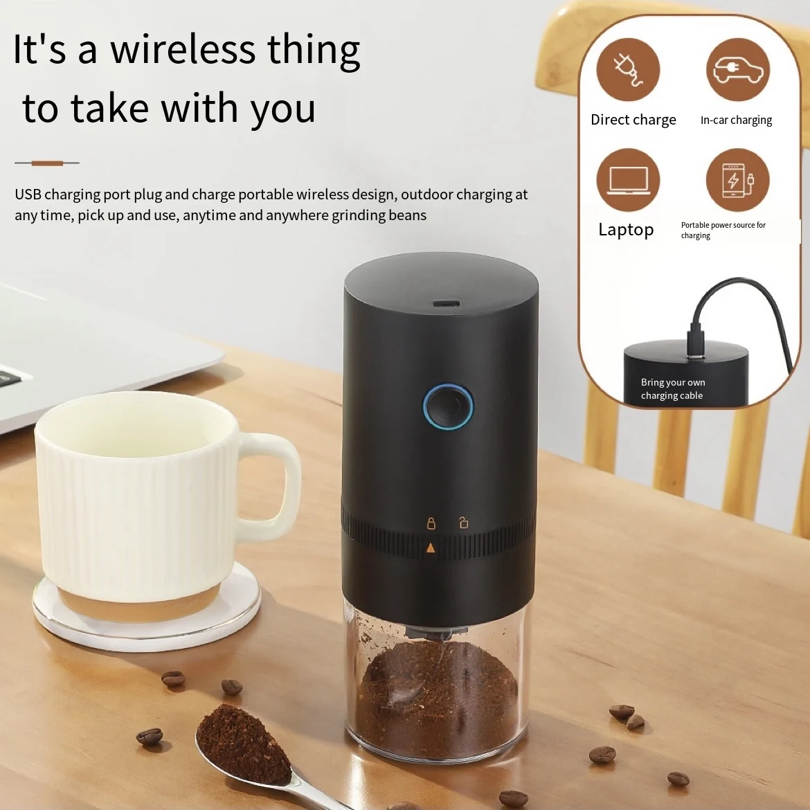 Portable Electric Coffee Mill, USB Charging, Small Coffee Machine