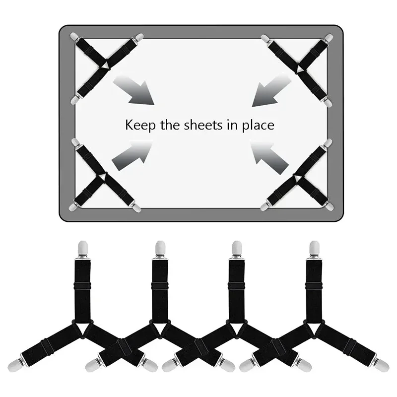 4PCS Adjustable Bed Sheet Clip Grippers Suspender Cord Hook Loop Clasps Elastic Mattress Cover Sofa-Cover Sheet Fasteners Straps