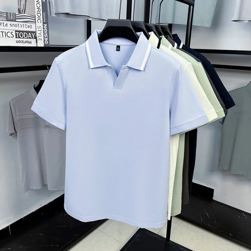 Men's Polo Shirts Tshirt Short Sleeve Contrast Color Design Casual Buttonless Summer Top Apparel