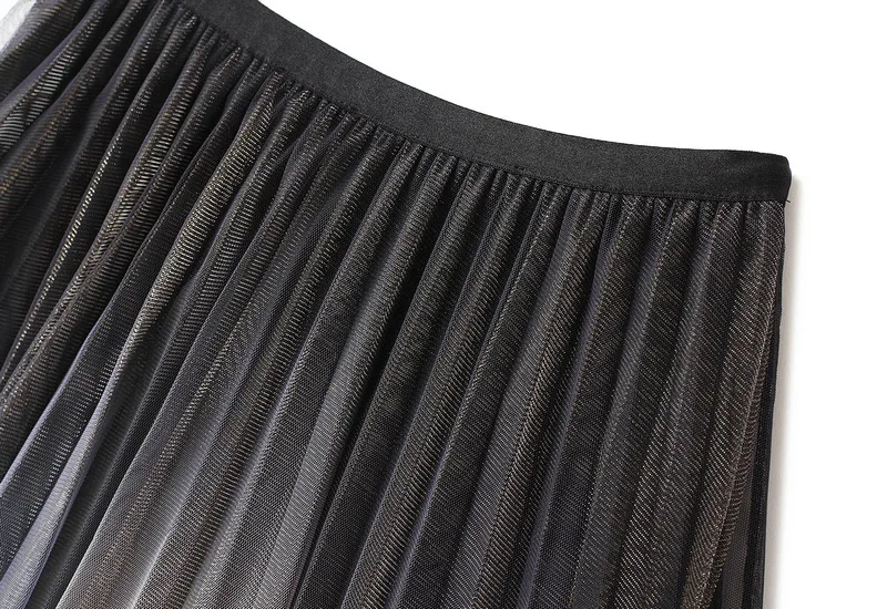 Fashion Gradient Two Layers Gauze High Waisted Mesh Skirt Women Slim Casual Pleated Design Sagging Sensation Lady Pleated Skirt
