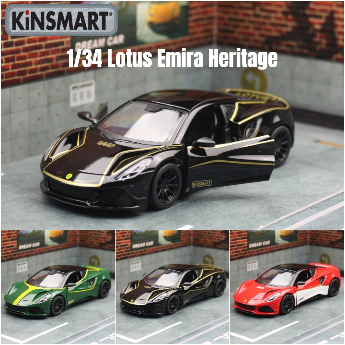 

KiNSMART Toy Car Model 1/34 Lotus Emira Rally Racing Diecast Alloy Miniature Pull Back Vehicle Collection Gift For Children Boy