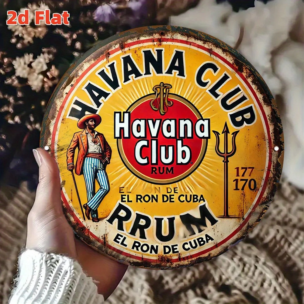 طبق الأصل من ملصق هافانا كلوب رم المسطح ثنائي الأبعاد - ديكور بار الروم الكوبي مع إل رون دي كوبا - لافتة معدنية مستديرة كبيرة - مقاومة للماء #5