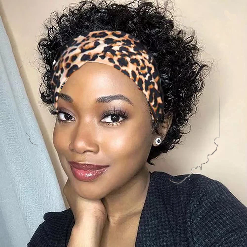 

Short Headband Wig Human Hair pixie cut Water Wave Wigs For Woman 6 Inches Human Hair Full Machine Made