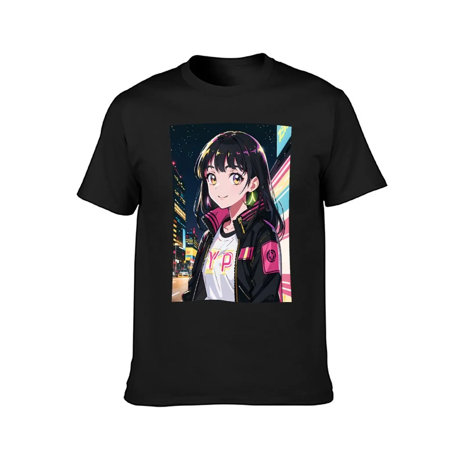 Anime Girl Portrait Urban City T-shirt quick drying heavyweights mens cotton t shirts