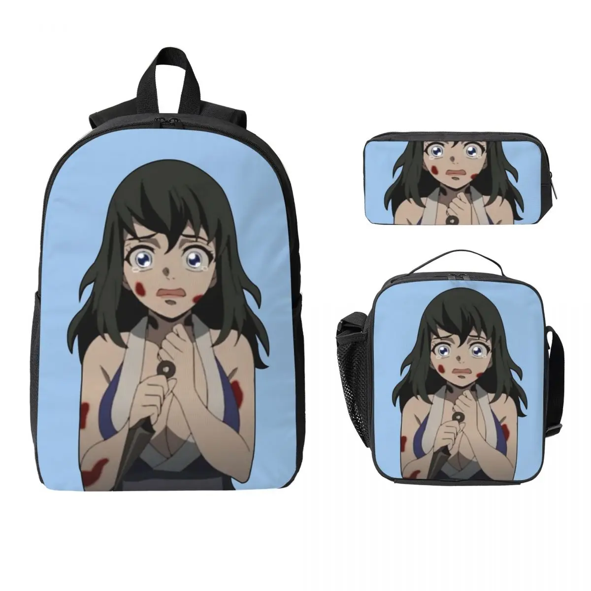 

Рюкзак Suma From Kimetsu No Yaiba, студенческий рюкзак для мальчиков и девочек, школьная сумка, сумки на плечо для ноутбука, 3 шт., изолированная сумка для обеда, пенал