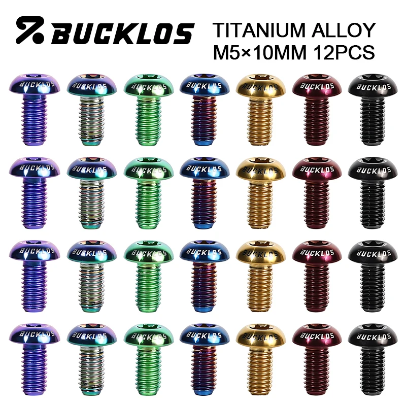 BUCKLOS Ti Alloy T25 Bicycle Disc Rotor Bolts 12PCS M5x10mm MTB Road Bike Brake Rotor Screws Ultralight M5 Bicycle Disc Bolts