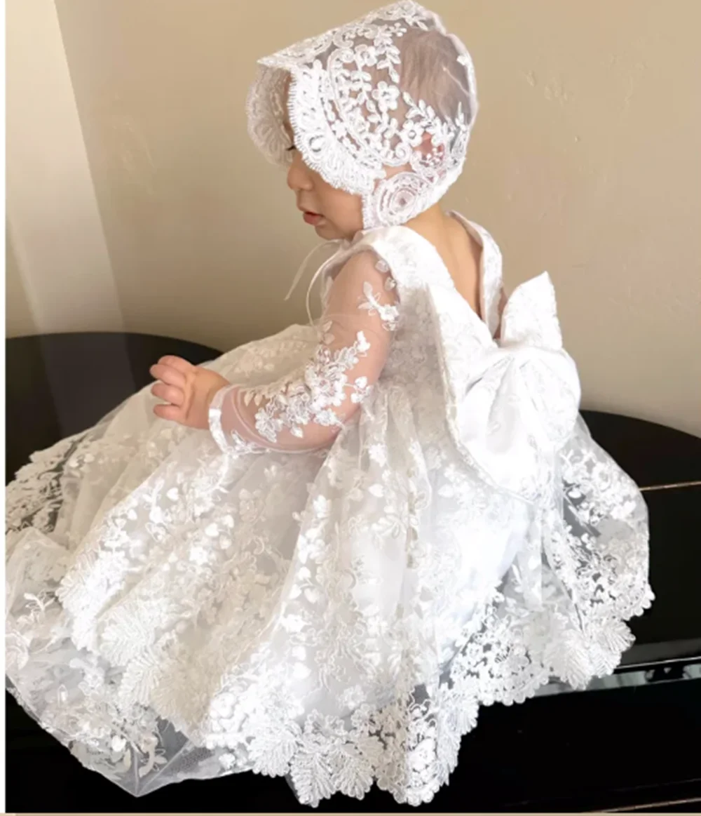 Baby Girls Christening Gowns Dresses Newborn Baby Baptism Clothes Princess Lace 1st Year Birthday Dress