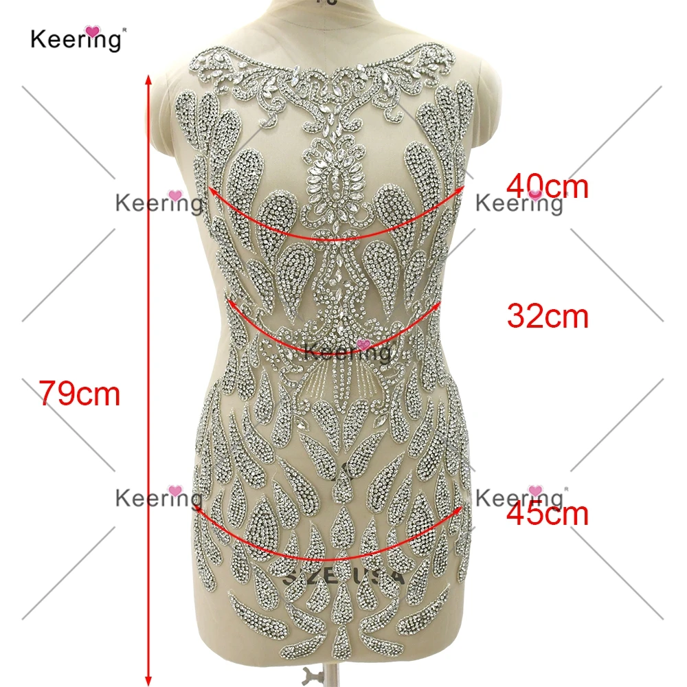 Hand-made Silver Rhinestone Bodice Applique, Jewelry Dress Patch for Wedding Dress, WDP-572