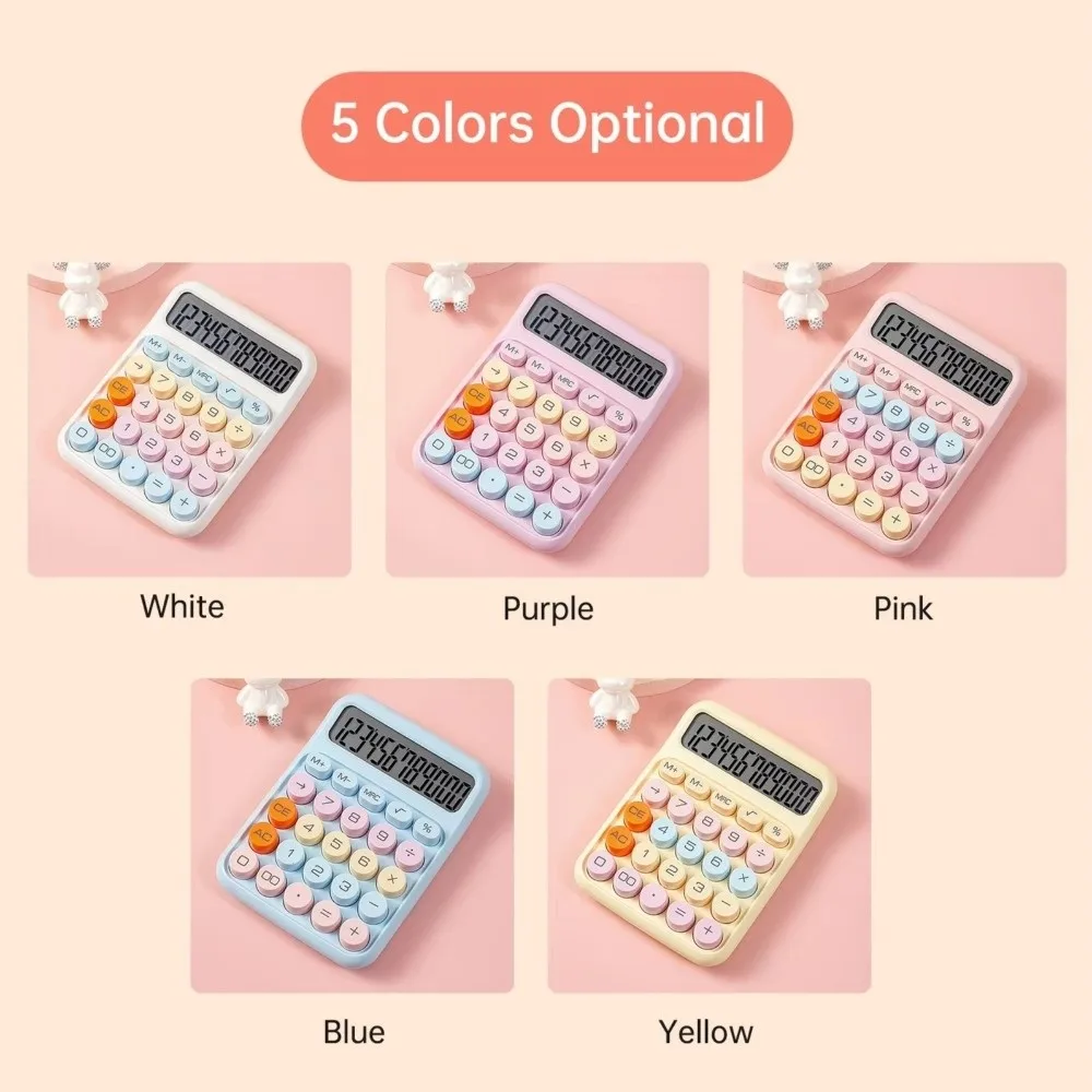Large LCD Screen Keyboard Calculator Big Round Button Flexible Keyboard Mechanical Calculator Candy Color Cute