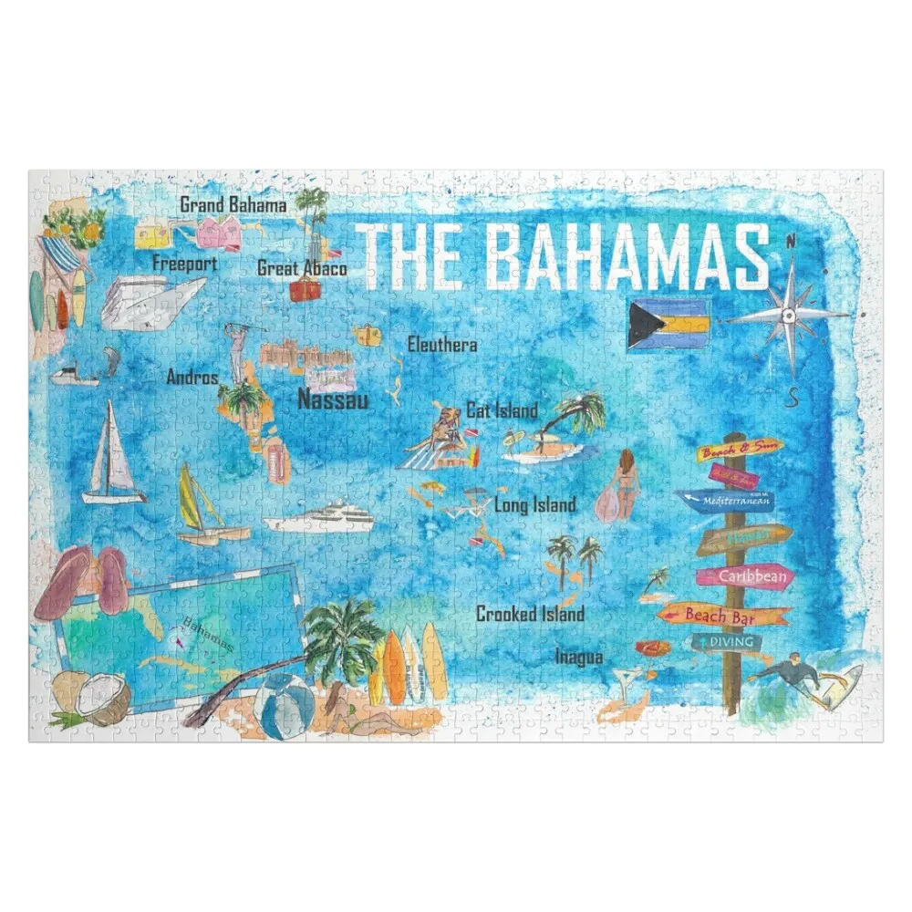 

The Bahamas Illustrated Map with Main Roads Landmarks and Highlights Jigsaw Puzzle Customs With Photo Custom Kids Toy Puzzle