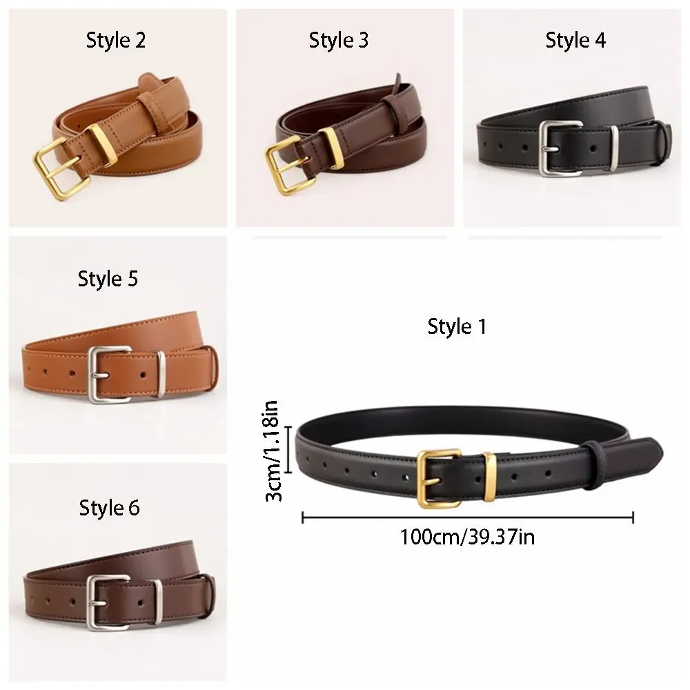 Cinto de couro de moda simples ajustável cinto fino cor sólida fivela de metal cinto decorativo estudante