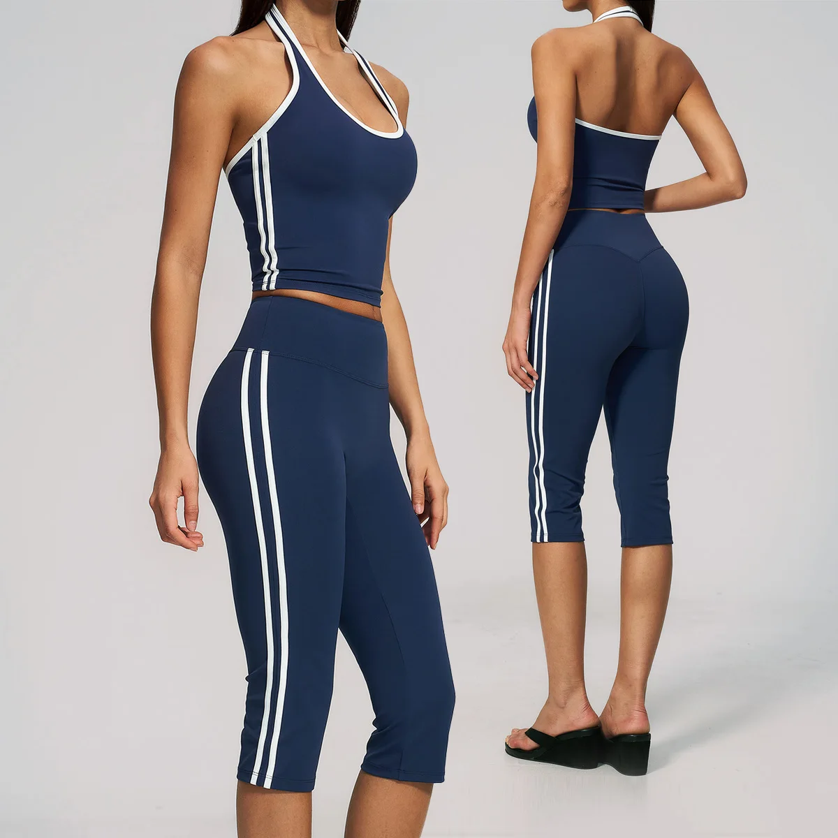 Gym Tracksuit Yoga Set 2 Pieces Workout Outfits Fitness Sportswear Slim Capri Pants Sports Vest Athletic Wear Women Clothes