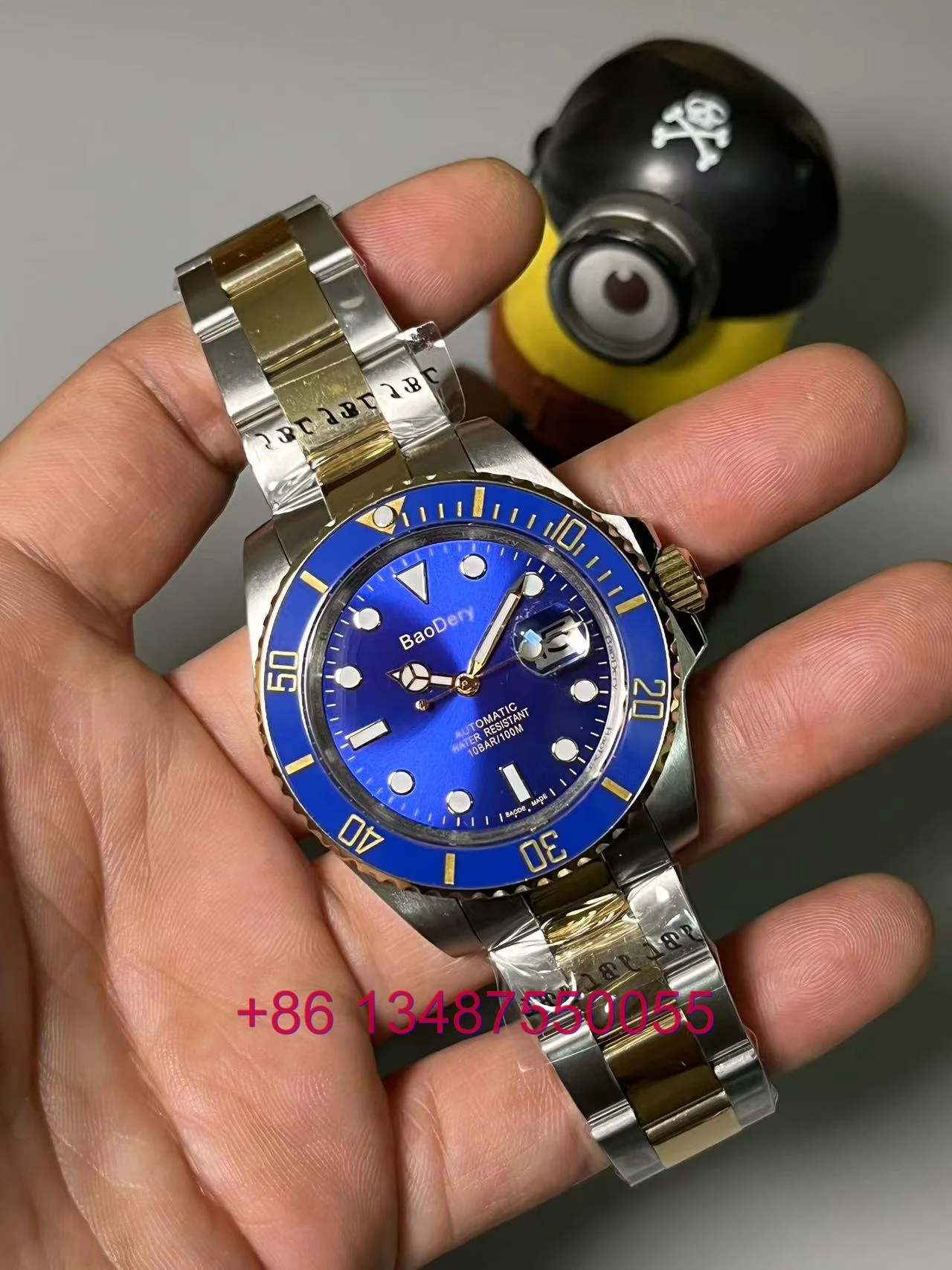 

BaoDery 41MM Top Brand Luxury Men's Sports Sapphire Luminous Watch 2813 Automatic Mechanical Movement Stainless Golden Blue