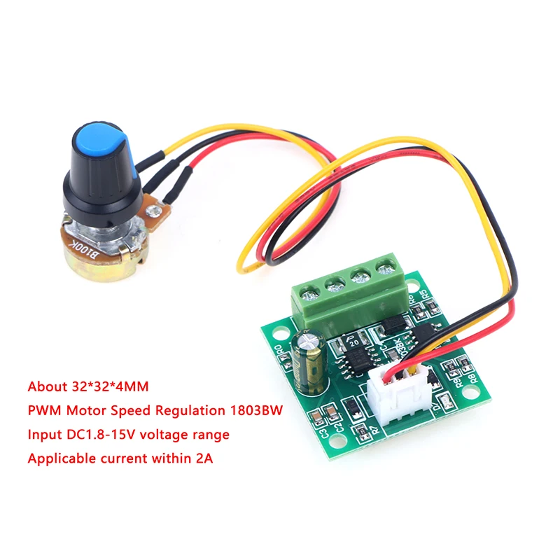 Controlador de velocidad del Motor de CC, placa controladora ajustable PWM 1803BK 1,8 V, 3V, 5V, 6V, 12V, 2a, módulo de Control de regulador de