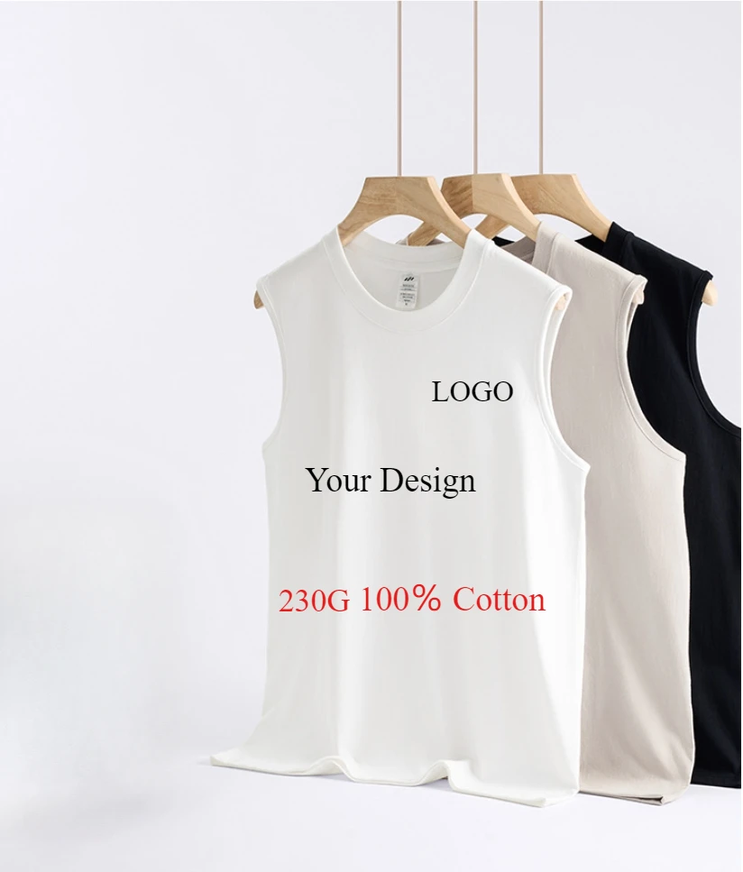Custom Printed 230G Mens T-shirts High Quality 100％ Cotton Loose Gym Clothing DIY Your Design Logo or Like Photo Custom Tank Top