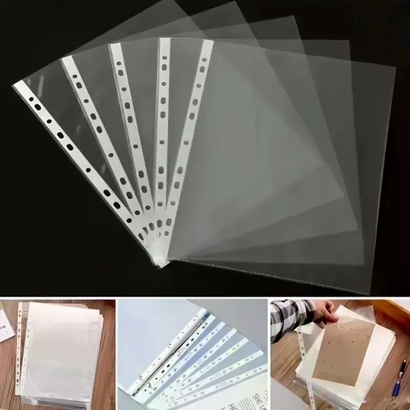 100pcs Clear A4 Plastic File Folders - 11-Hole 3-Ring Binder Compatible, Durable PP Document Sleeves For Office, School, Home