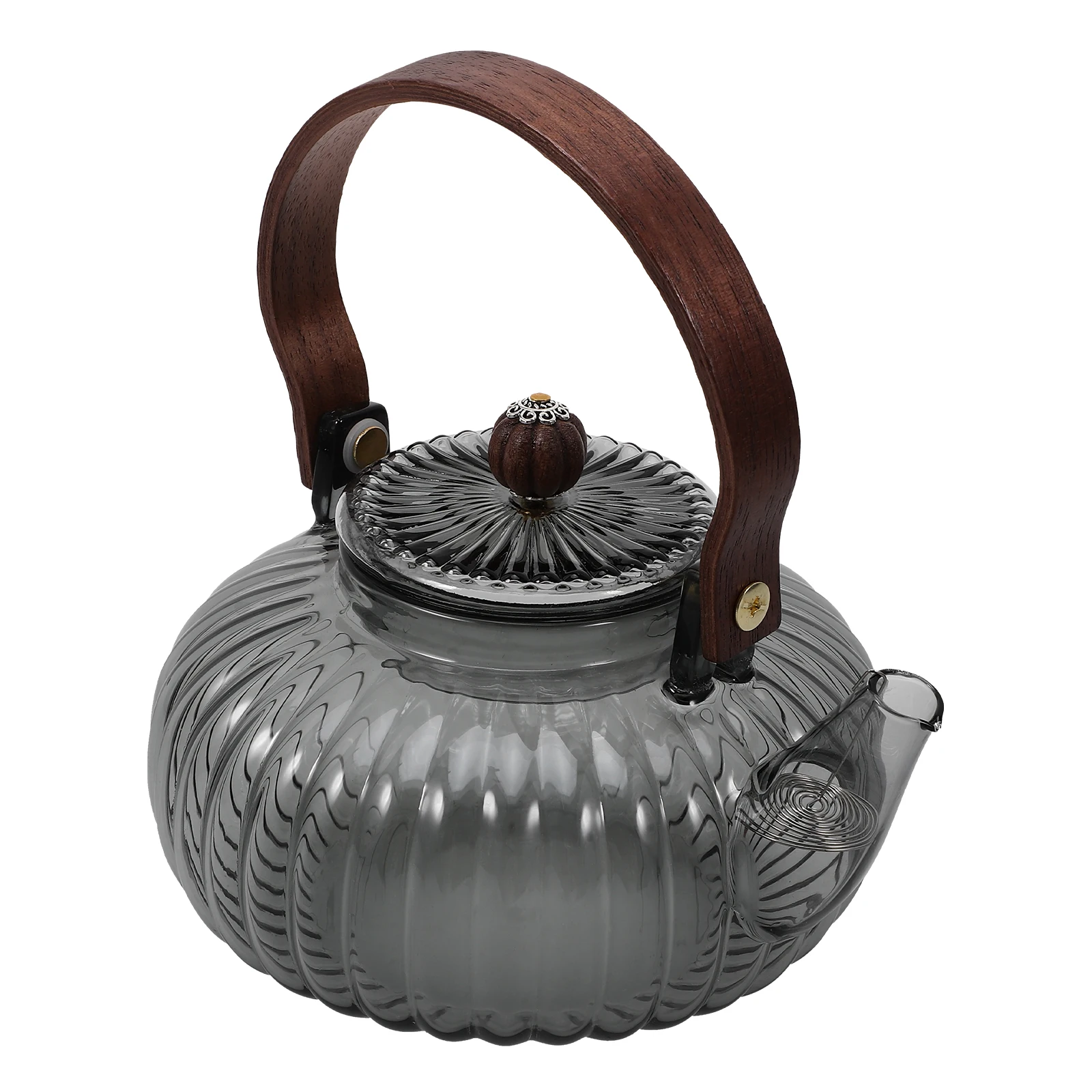 

Glass Teapot Pumpkin Shape Smooth Easy Clean Capacity Grip Stylish Tea Kettle Glass Home Office Flower Pot Kettle Tea