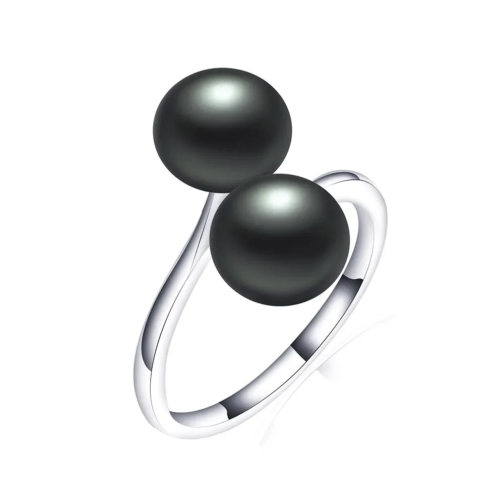 2026 New Arrival Black Natural Freshwater Pearl Ring Adjustable Fashion Novel Ring 925 Sterling Silver Jewelry For Women Gifts