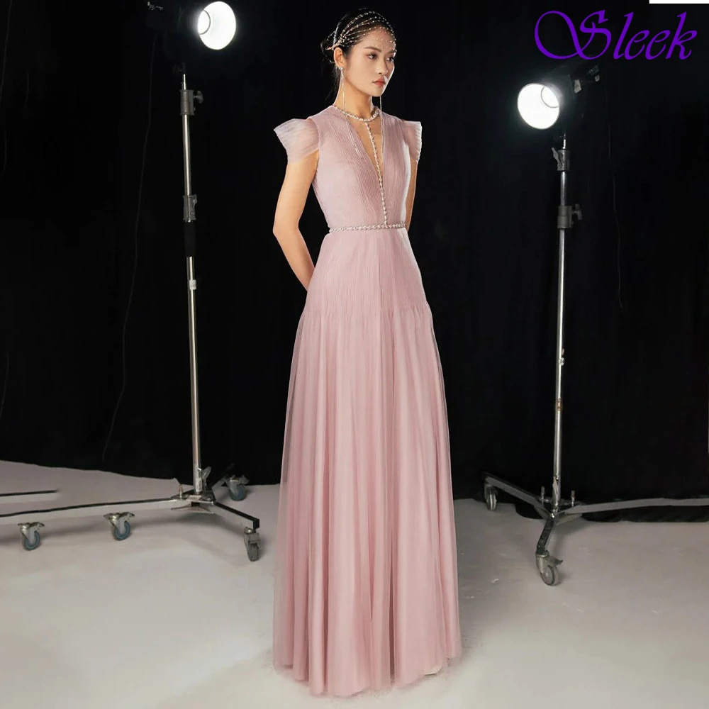 Abito da sera classico elegante con scollo a V a maniche corte personalizzato Abito da festa delicato di alta qualità Abito da ballo di moda moderno
