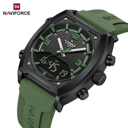 NAVIFORCE Fashion Digital Mens Military Watch 30M Waterproof Tonneau Wristwatch Sport Men Dial Dual Display Clock Quartz Watches