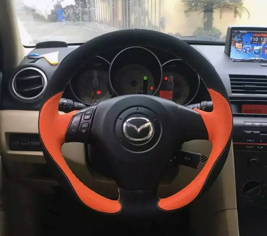 Customized for Mazda3\6 Axela Atenza MX5 CX4 Cx7 Hand-Stitched Leather Carbon Fibre Car Steering Wheel Cover Car Assessoires