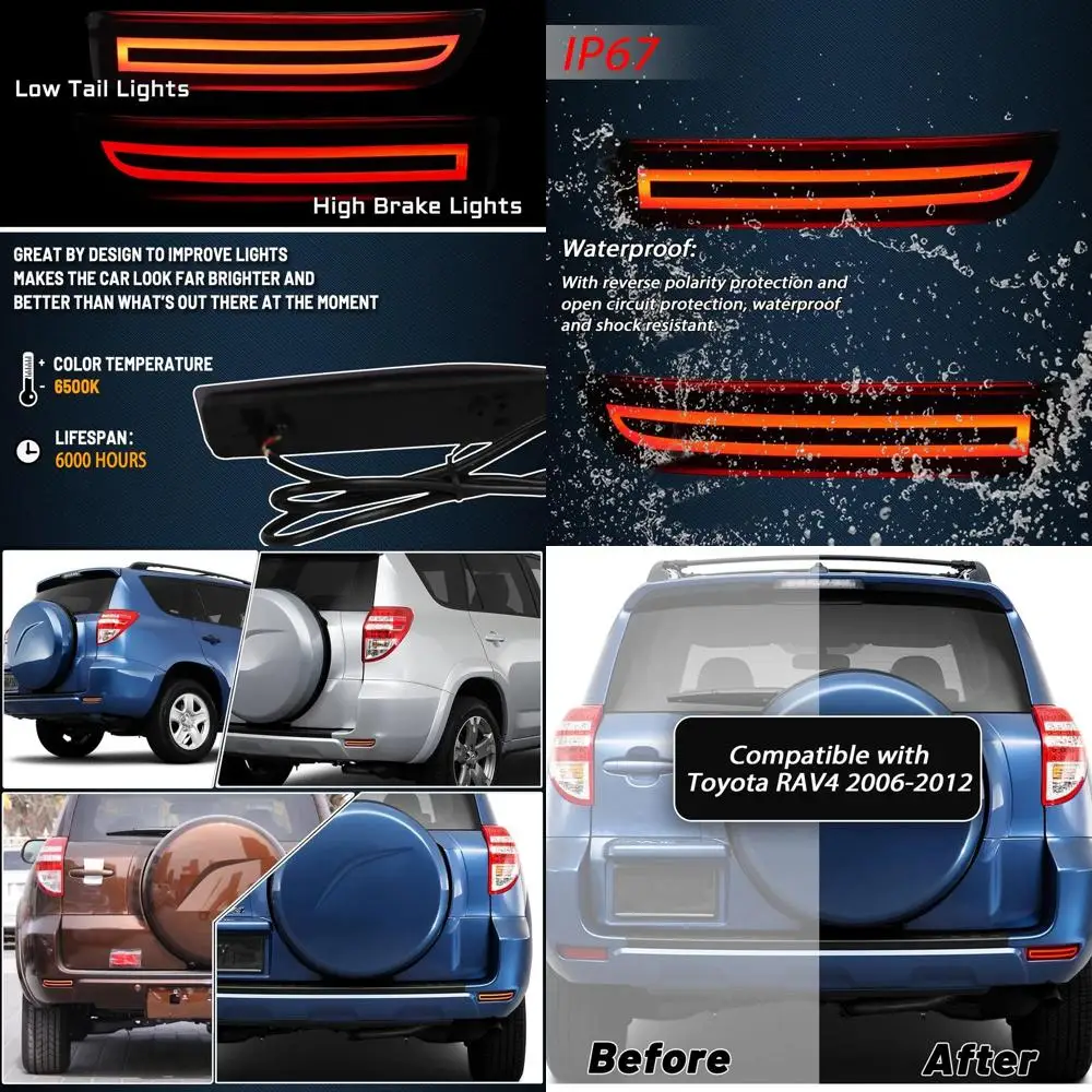 

Smoked Lens LED Rear Reflector, Bumper, Turn Signal, Brake Lamp, Fog Light Assembly for Toyota RAV4 2006-2012 & Scion xD 2008-20