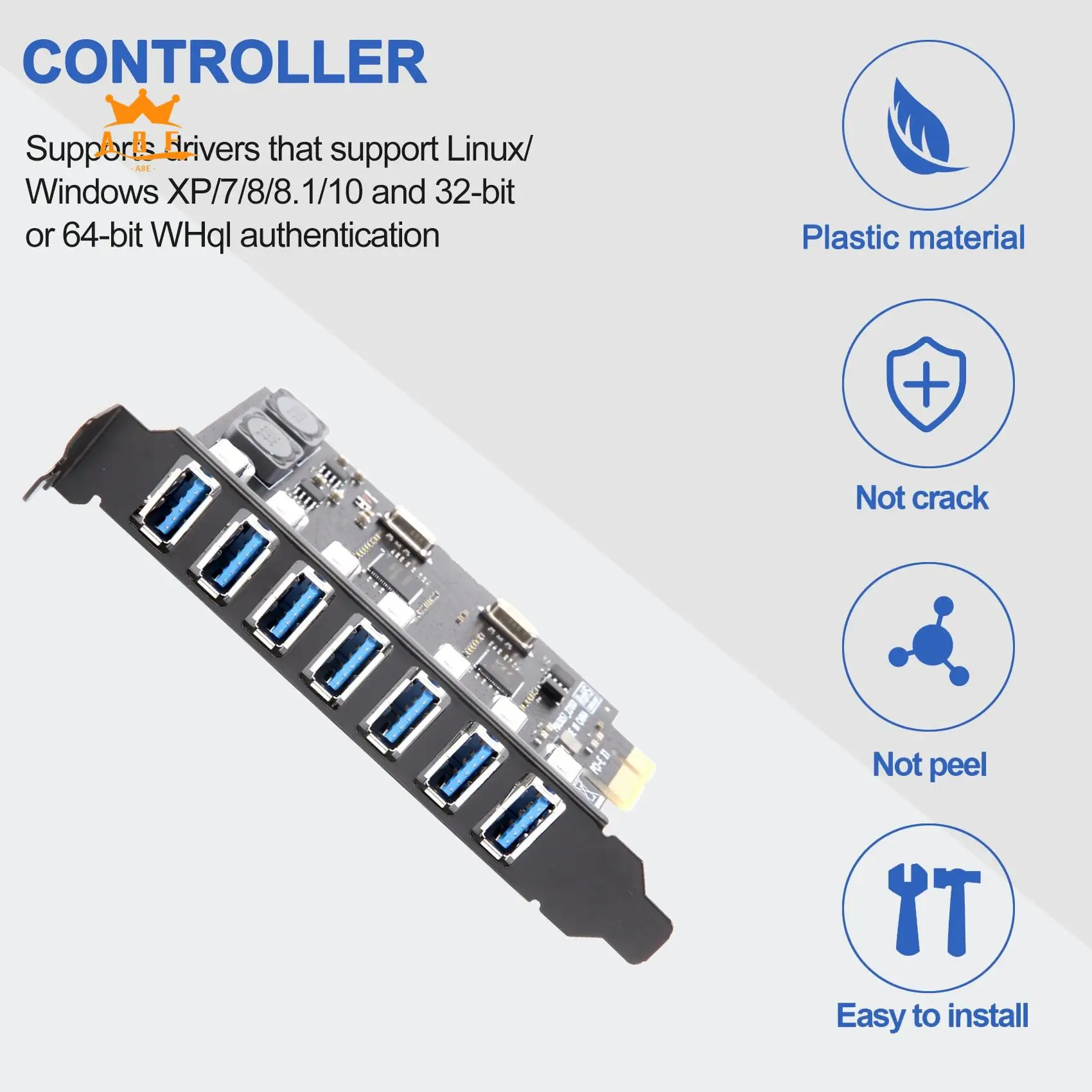 

A08E-USB 3.0 PCI-E Expansion Card Adapter 7 Ports Hub Adapter External Controller PCI-E Extender PCI Express Card For Desktop