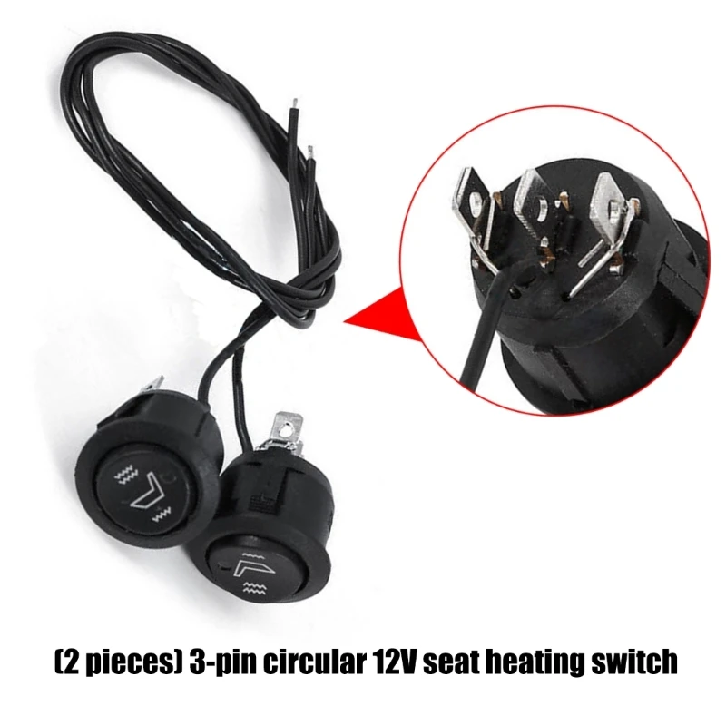 2Pcs 12V 3-Pin Car Heater Switches for Automotive or Motorcycle Seat-Heating Control Round Recessed Panel-Mount Design