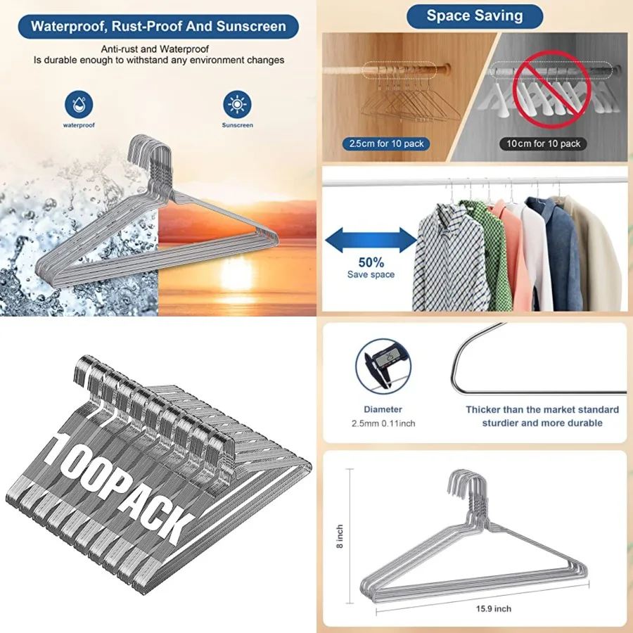 

Wire Metal Clothes Hangers Bulk for Standard Size Suits, Coats, Shirts, Pants, Skirts, Space Saving, Non Slip, 16 Inch 12 Gauge