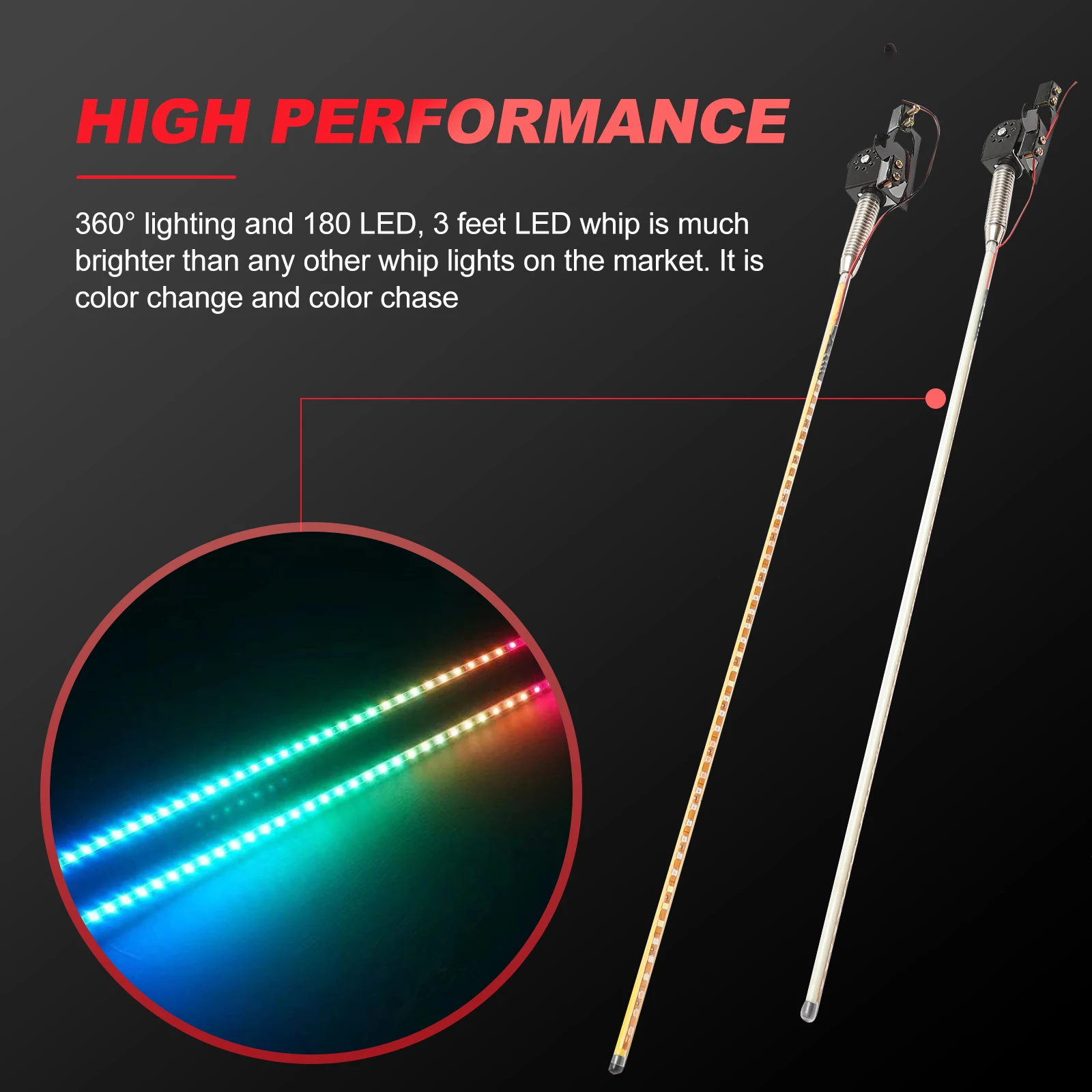 60CM 24V Car LED Whip Lights Truck Running Streamer Light Antenna Lamp Trailer Refitted LED Streamer Flashing Pilot Pole Light