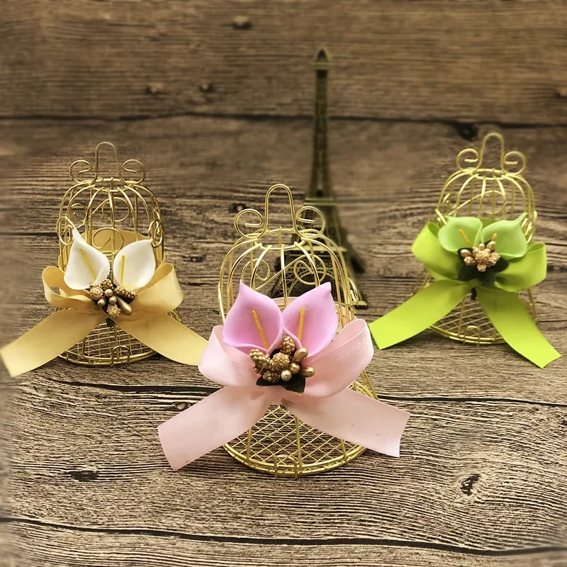10/20pcs Golden Wedding Candy Box Bird Cage Shape Iron Packaging Candy Box European Style Wedding Engagement Supplies