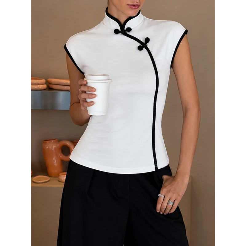 Y2K New Chinese Retro Collar Knot Style Slim Fit Waist Women's T-shirt Street Spicy Girl Multiple Styles 2026