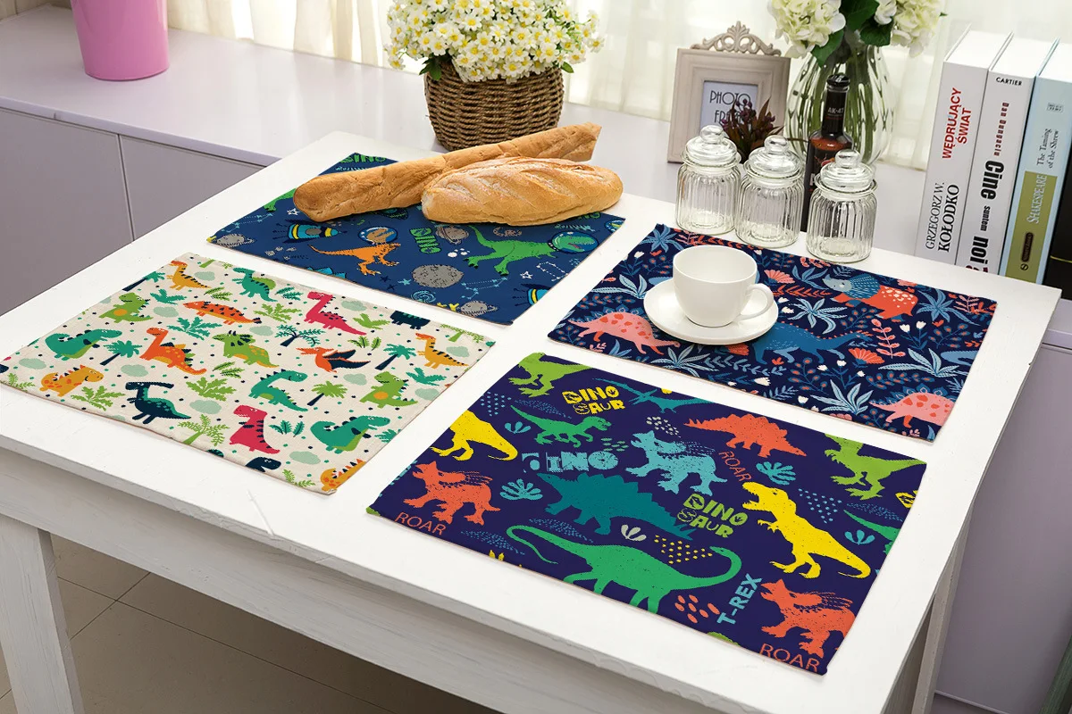 Placemats For Children Kids Cute Cartoon Dinosaur Place Mats Fabric Coaster Table Decoration Mat Kitchen Dining Place Mats Pads