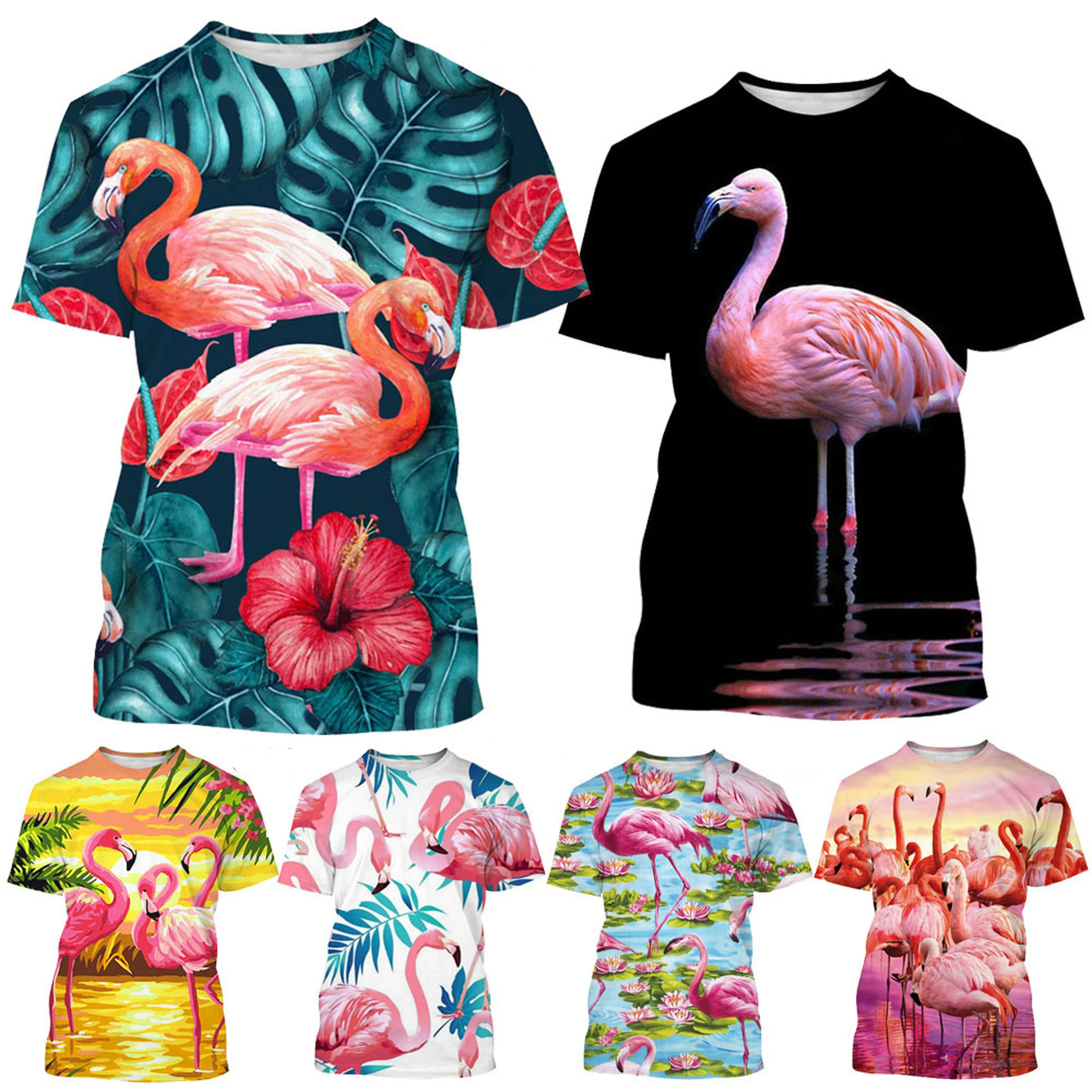 Flamingo Pattern 3D T-shirt Men's and Women's Summer Fashion Casual Short-sleeved Printed T-shirt Top