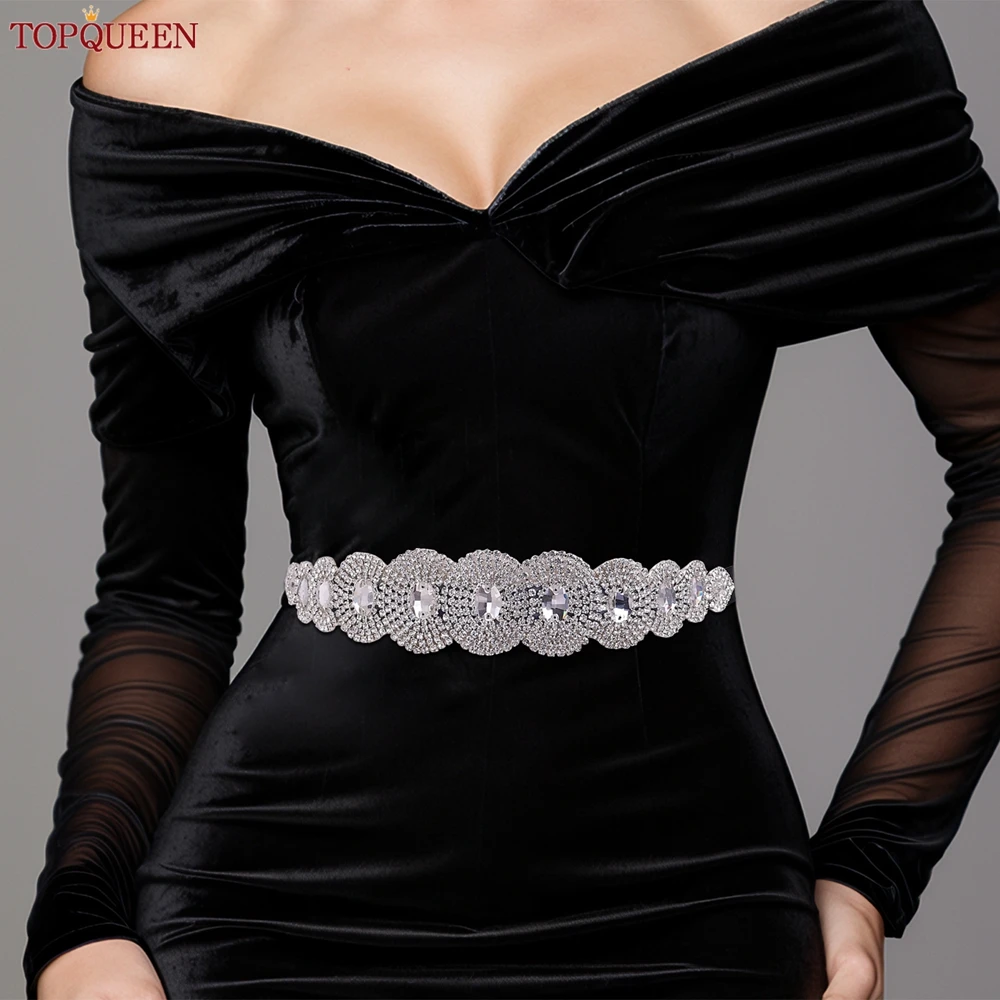 

TOPQUEEN сверкающий круглый пояс со стразами, новый свадебный пояс, праздничные платья, вечерние платья для выпускного вечера, идеальное украшение на талии S236