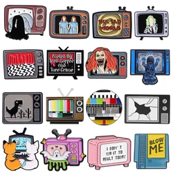 Horror Halloween TV Enamel Brooch Creative Ghost Dinosaur Blood TV Metal Badge Punk Color TV Lapel Pins Jewelry Gifts For Friend