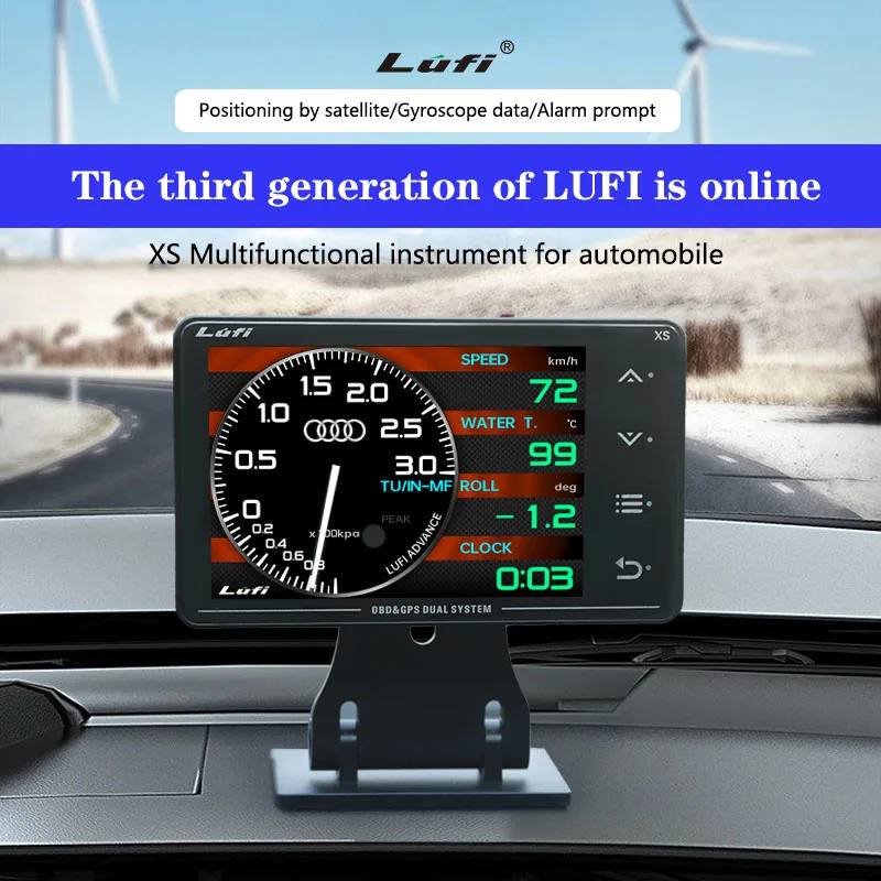 LUFI XS Gauge Multi-function OBD+GPS Head-up Display Turbo Boost Oil Pressure Oil Temperature G Value Gyroscope