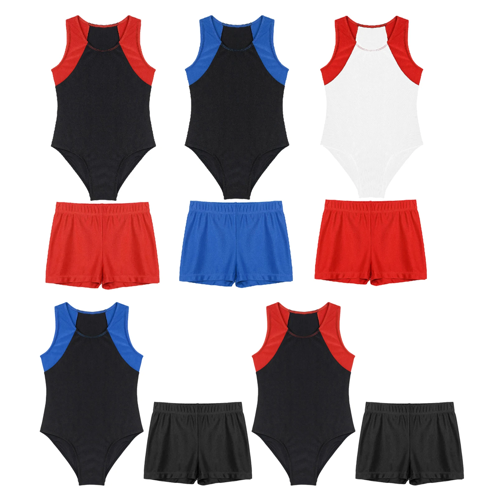 Set Gym Latihan Anak Laki-laki Jumpsuit Leotards Tari Balet Tanpa Lengan Kostum Anak Bodysuit Latihan Senam Melar dengan Celana Pendek