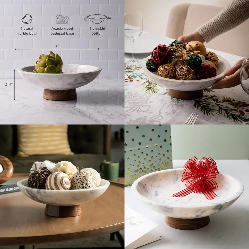 

Декоративная чаша из натурального камня ручной работы с основанием из дерева акации — 11, универсальный домашний акцент для фруктов, попури и многого другого