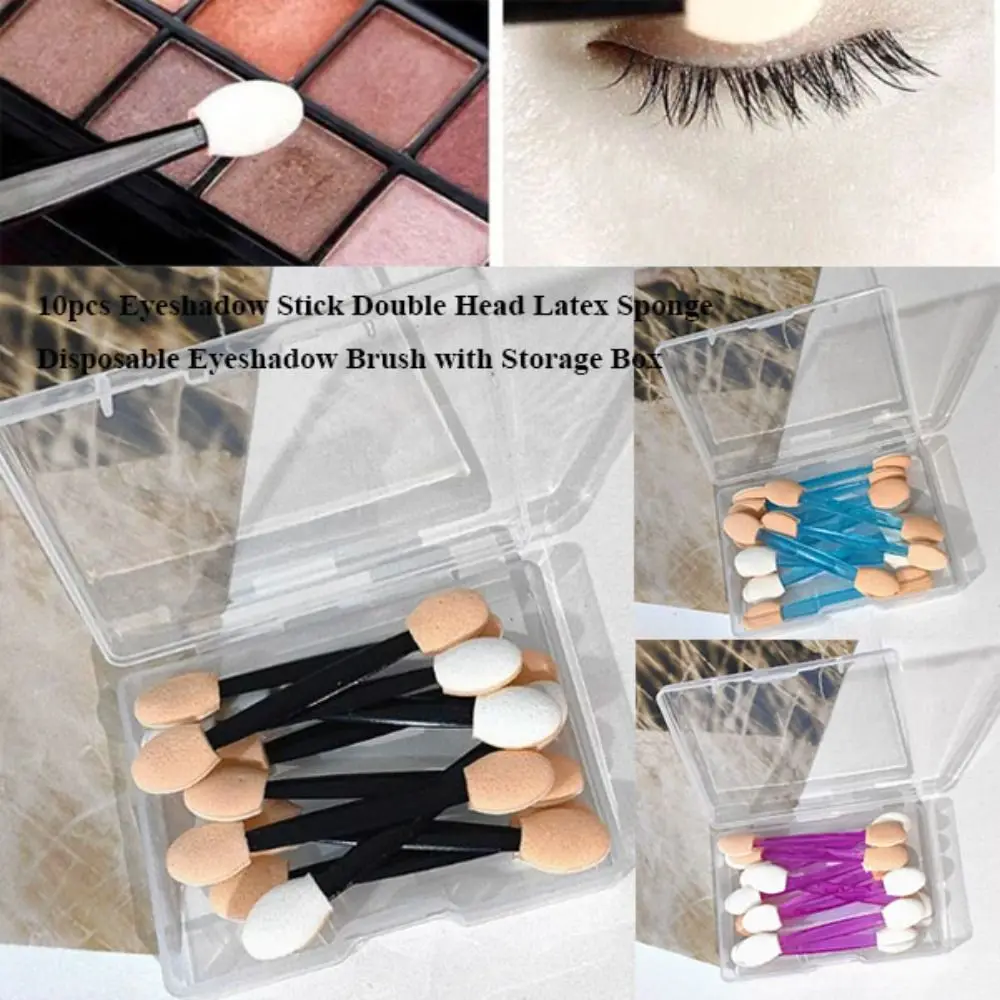 10pcs New Double Sided Eyeshadow Stick Brush Multicolors with Storage Box Disposable Eyeshadow Brush Portable Beauty Kit Brush