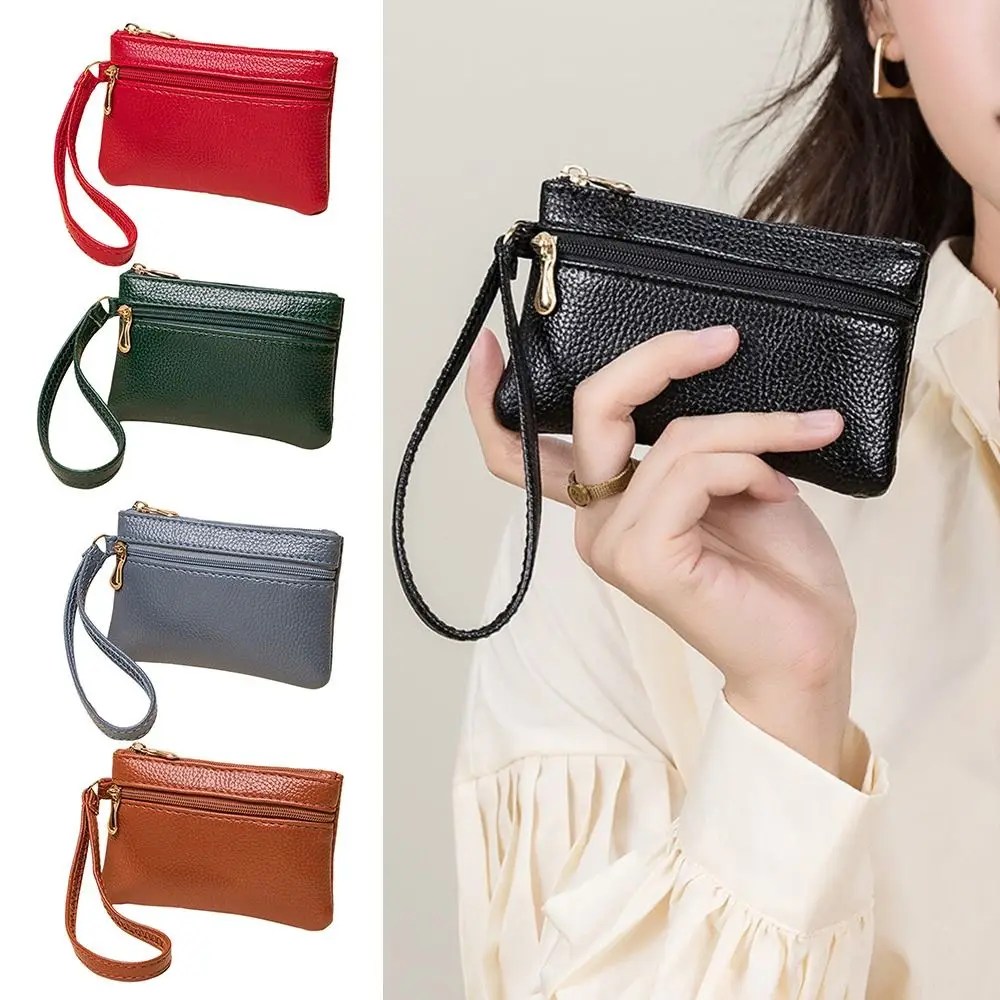 Fashion PU Zero Wallet Solid Color Dual Zipper Coin Storage Bag Lightweight Waterproof Small Card Pack Women